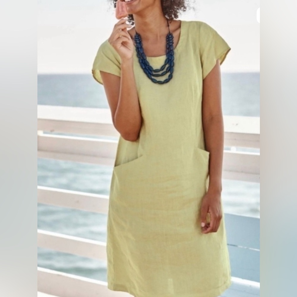 J Jill Love Linen Short Sleeve Dress with Pockets Size Large